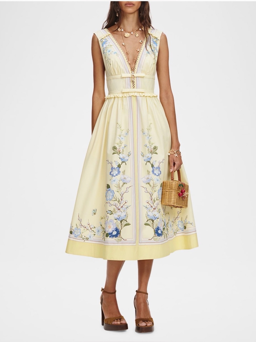 Self-Portrait Bow-detailed floral-print cotton midi dress, New